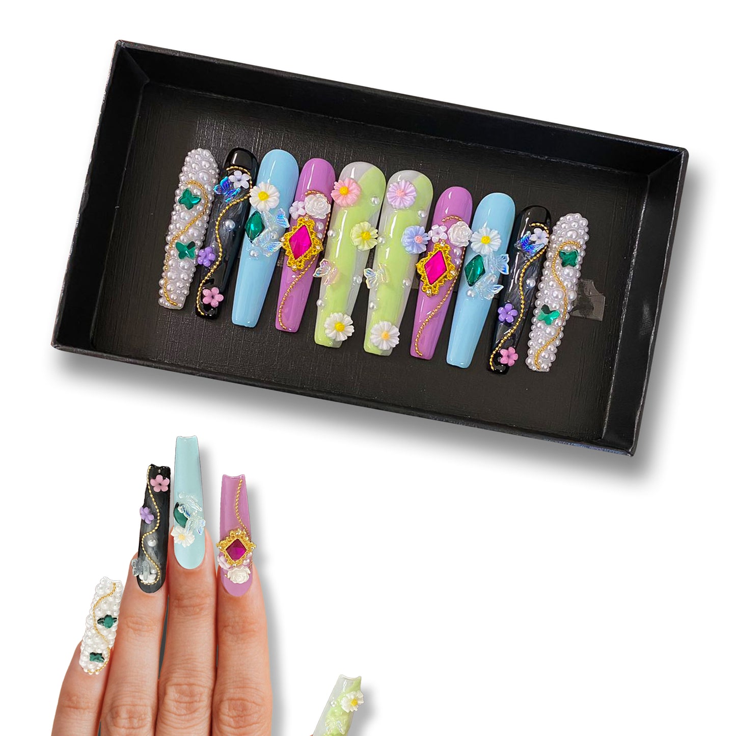 Floral Majesty Handmade Square Nails