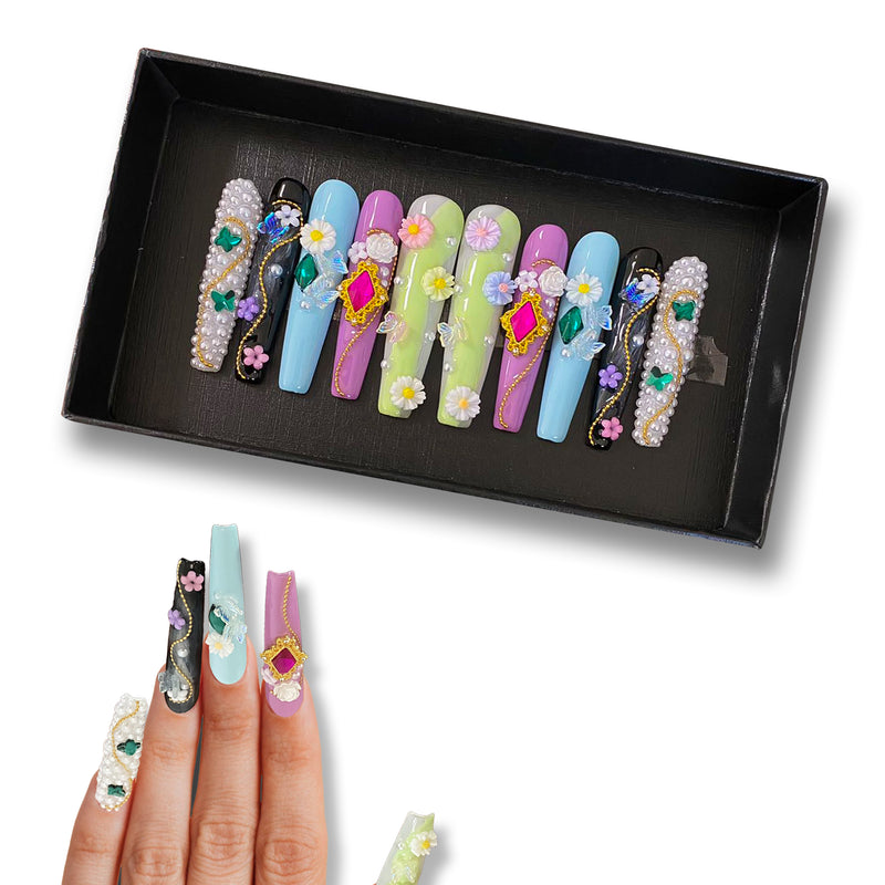 Floral Majesty Handmade Square Nails